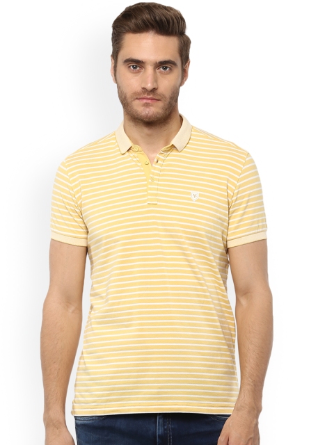 

Mufti Men Yellow & White Striped Polo Collar T-shirt