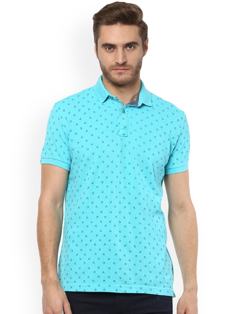 

Mufti Men Turquoise Blue Printed Polo Collar T-shirt