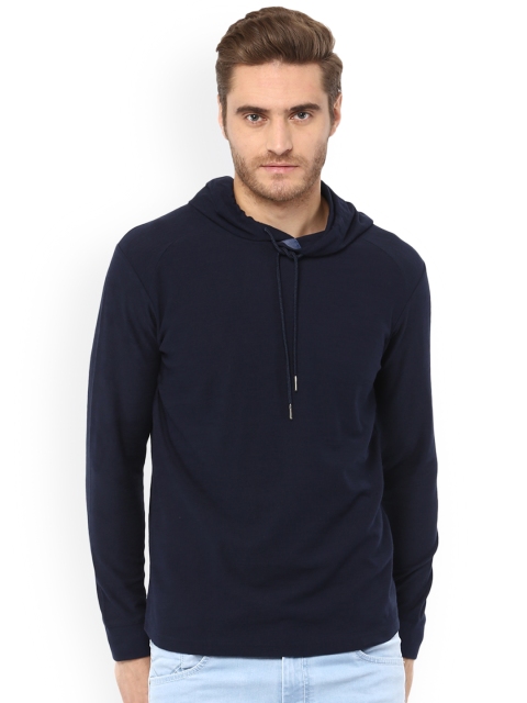 

Mufti Men Navy Blue Solid Hood T-shirt