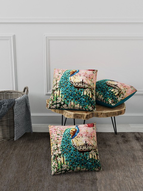 

BIANCA Turquoise Blue Set of 3 Floral Square Cushion Covers