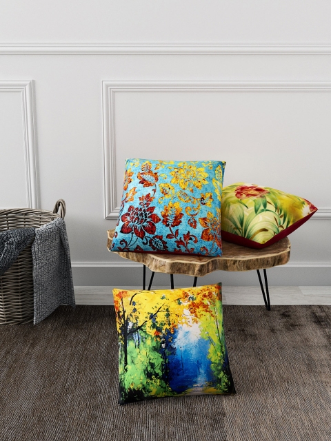 

BIANCA Multicoloured Set of 3 Floral Square Cushion Covers, Multi