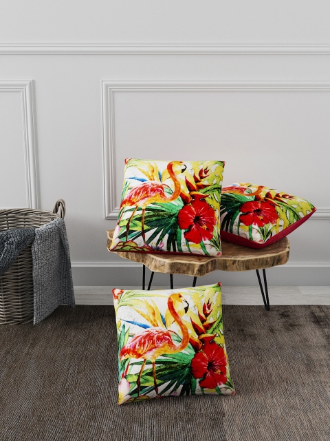

BIANCA Red Set of 3 Floral Square Cushion Covers