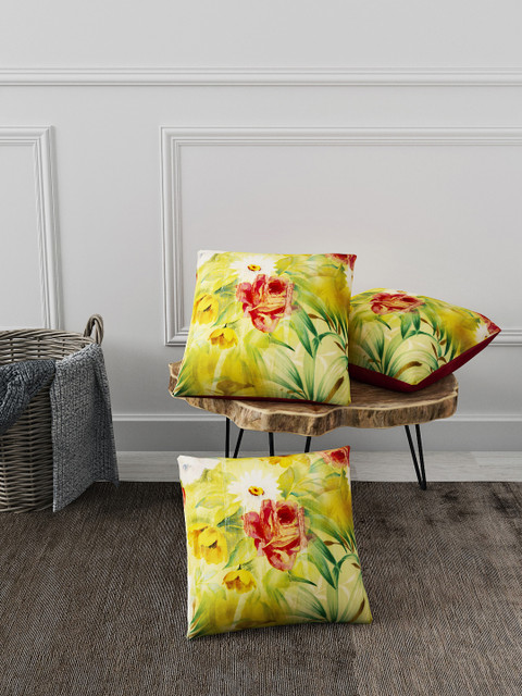 

BIANCA Yellow Set of 3 Floral Square Cushion Covers