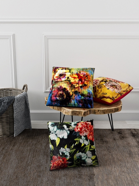 

BIANCA Multicoloured Set of 3 Floral Square Cushion Covers, Multi