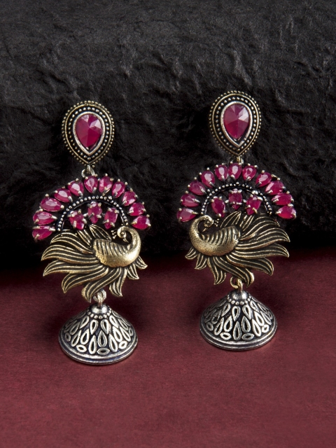 

Rubans Gold-Toned & Red Handcrafted Classic Jhumkas