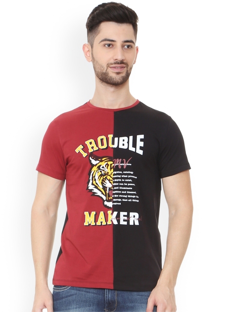 

People Men Black & Red Printed Round Neck T-shirt