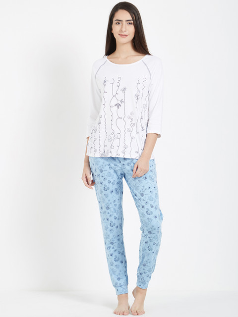 

Mystere Paris Women Blue & White Printed Night suit