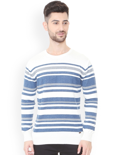 

People Men Blue & White Striped Round Neck T-shirt