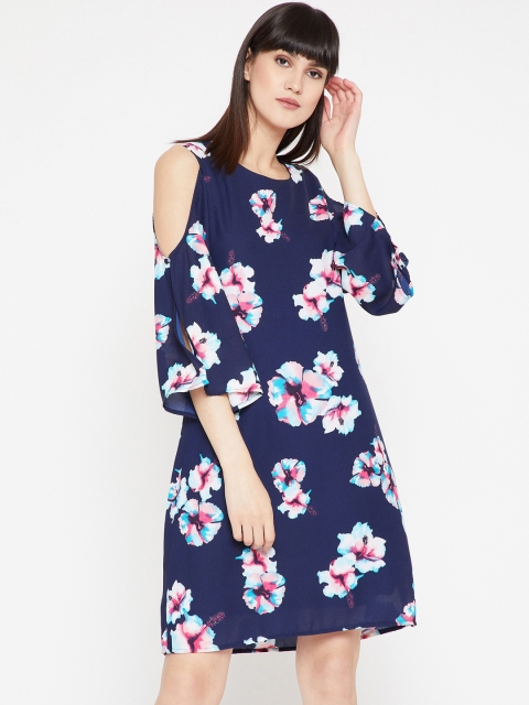 

RARE Women Navy Blue Printed A-Line Dress