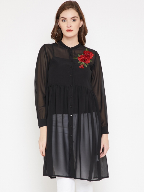 

RARE Women Black Sheer Shirt Style Top