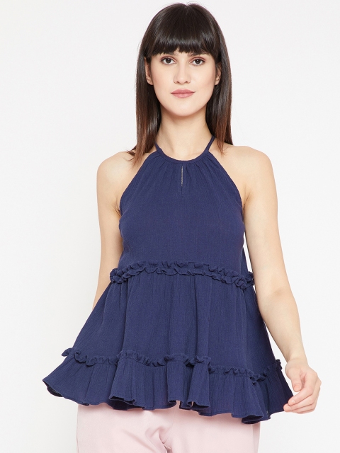 

RARE Women Navy Blue Solid A-Line Top