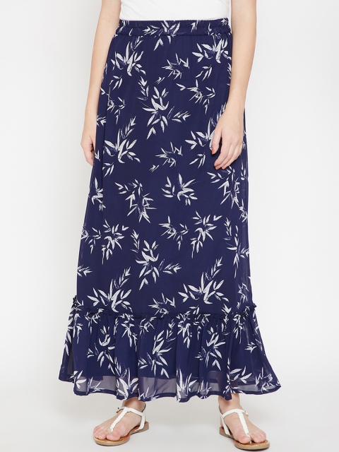 

RARE Women Navy Blue Printed A-Line Maxi Skirt
