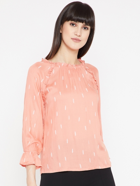 

RARE Women Peach-Coloured Printed A-Line Top