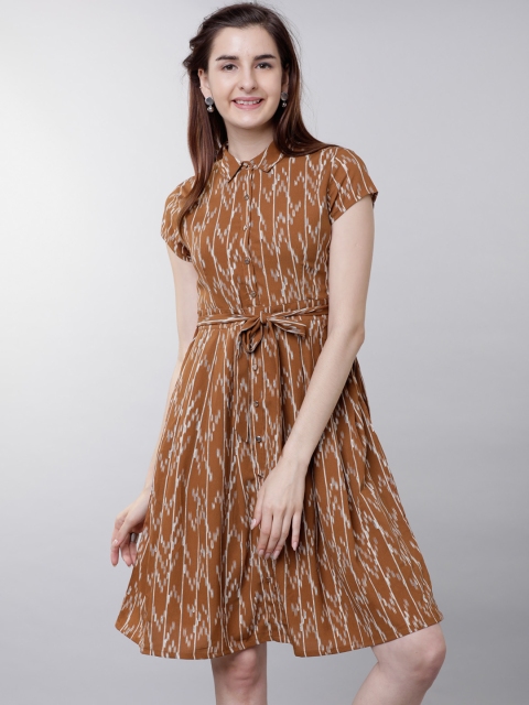 

Tokyo Talkies Women Brown Printed Fit and Flare Dress