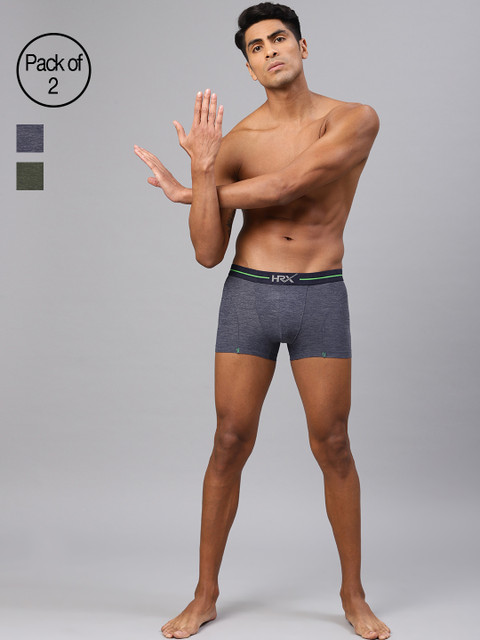 

HRX by Hrithik Roshan Men Active Cationic Pack of 2 Solid Trunks HRX-SS18-LS-7034AB, Olive