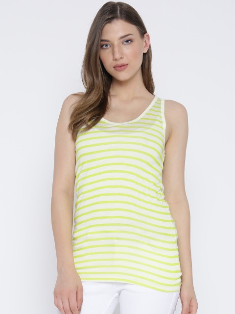 

Vero Moda Women Off-White & Lime Green Striped Tank Top