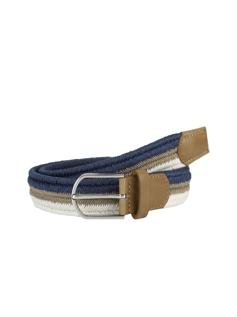 

KVL Men Beige & Blue Striped Belt