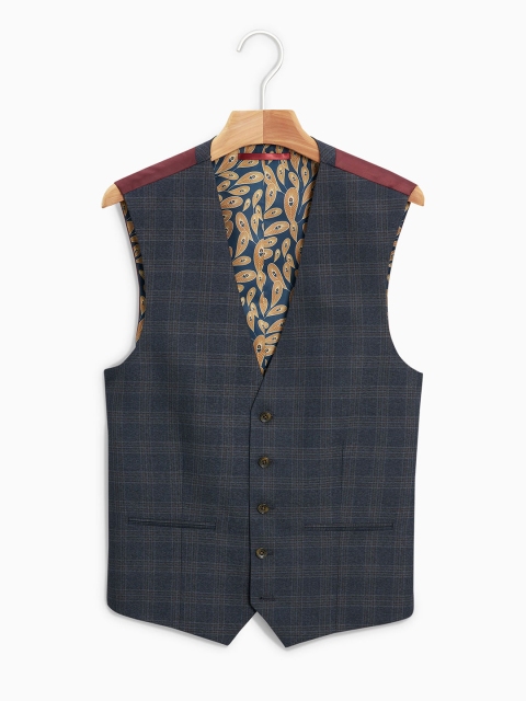 

next Men Navy Blue Checked Formal Waistcoat