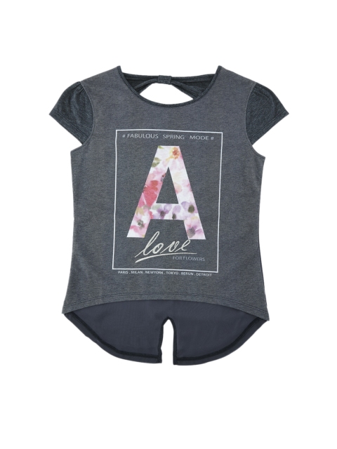 

POPPERS by Pantaloons Girls Grey Printed Round Neck T-shirt