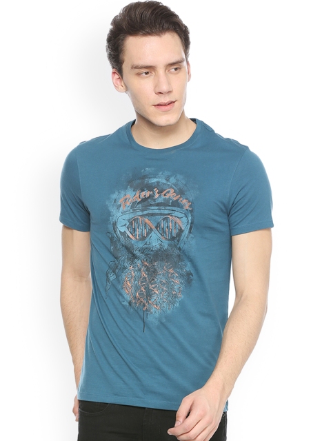 

Peter England Casuals Men Blue Printed Round Neck T-shirt