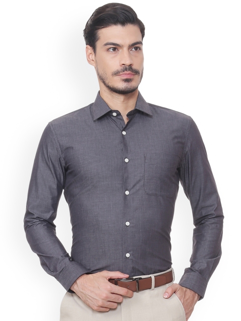 

Peter England Elite Men Charcoal Grey Slim Fit Striped Formal Shirt