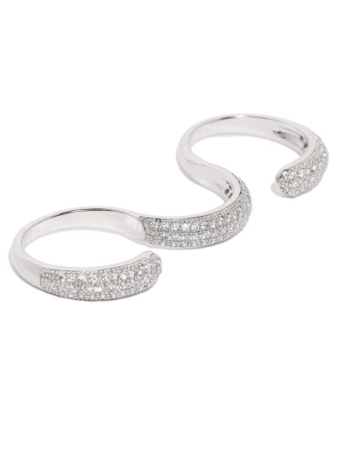 

Amavi Women Silver-Toned Dual Finger Ring