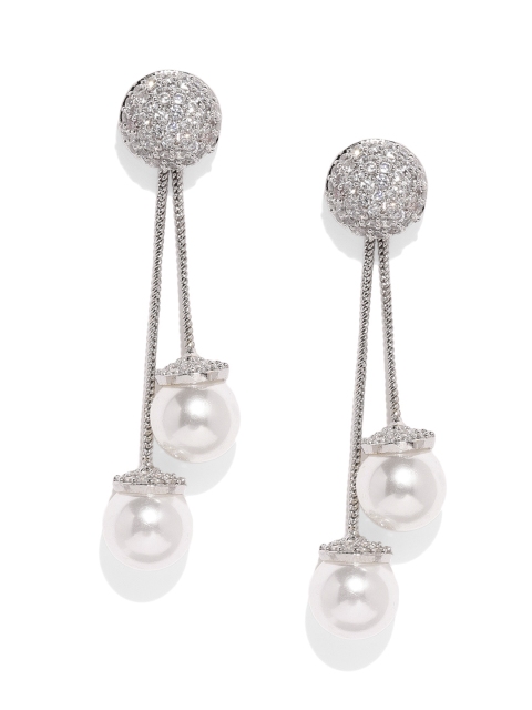 

Amavi Silver-Plated & White Spherical Pearl Drop Earrings