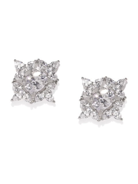 

Amavi Silver-Toned Cubic Zirconia Studded Oversized Floral Studs