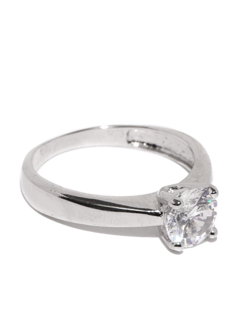 

Amavi Women Silver-Toned Knife Edge Solitaire Ring