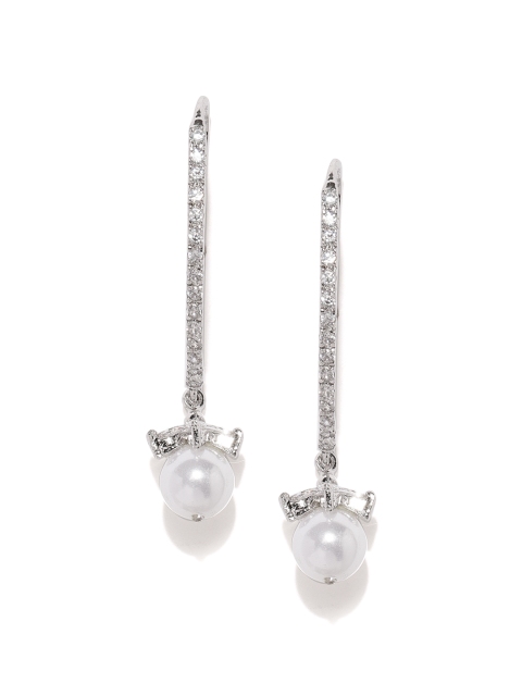 

Amavi Silver-Toned Contemporary Cubic Zirconia Studded Pearl Drop Earrings