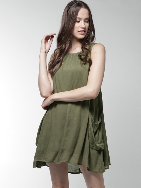 

La Zoire Women Olive Green Solid Mini A-Line Dress