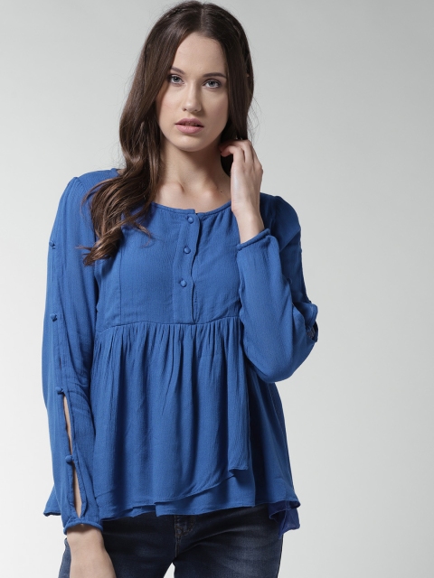 

La Zoire Women Blue Solid Empire Top