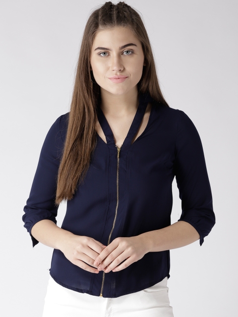 

Harpa Women Navy Blue Solid Shirt Style Top