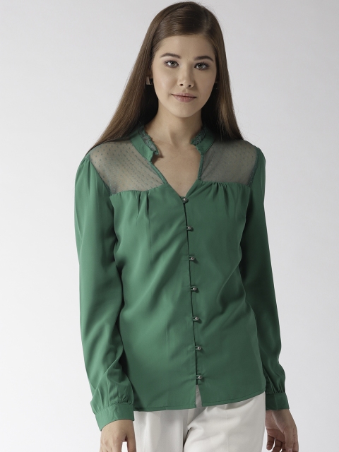

Harpa Women Green Lace Detail Shirt Style Top