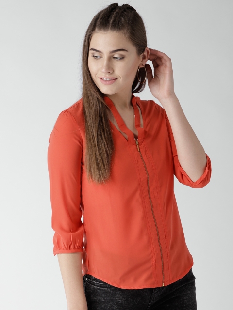 

Harpa Women Coral Red Solid Shirt Style Top