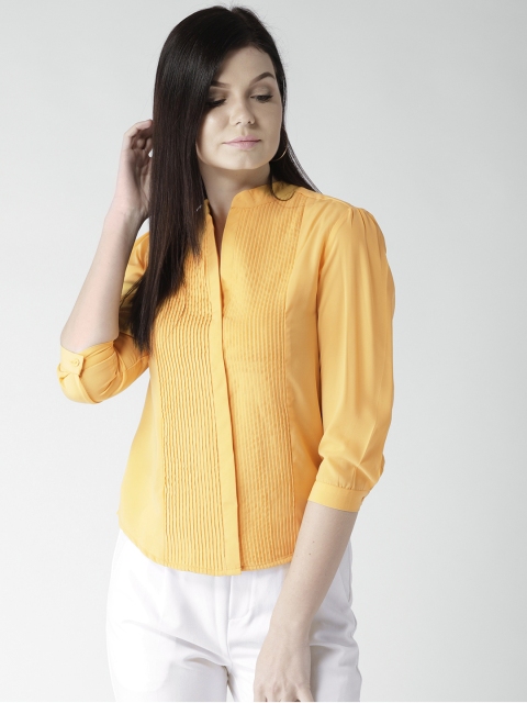 

Harpa Women Mustard Yellow Pin Tucks Casual Shirt