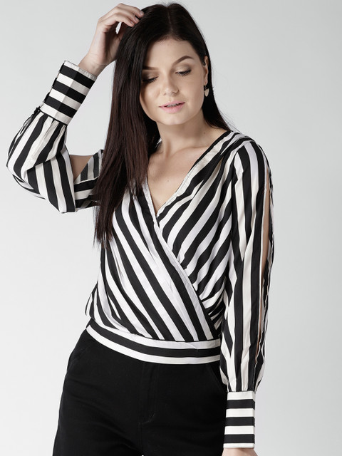 

Harpa Women Black & White Striped Wrap Top