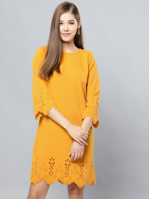 

Harpa Women Mustard Yellow Solid A-Line Dress