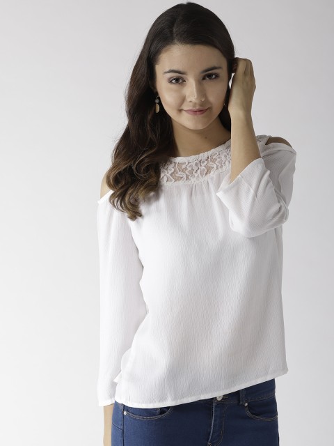 

Harpa Women White Cold-Shoulder Top