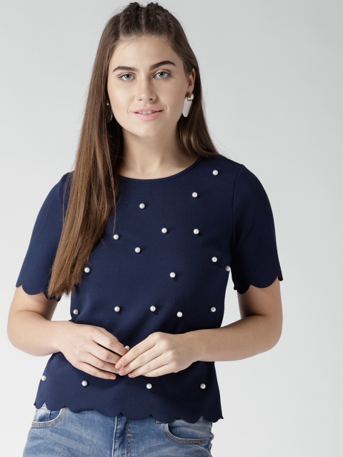 

Harpa Women Navy Blue Beaded Top