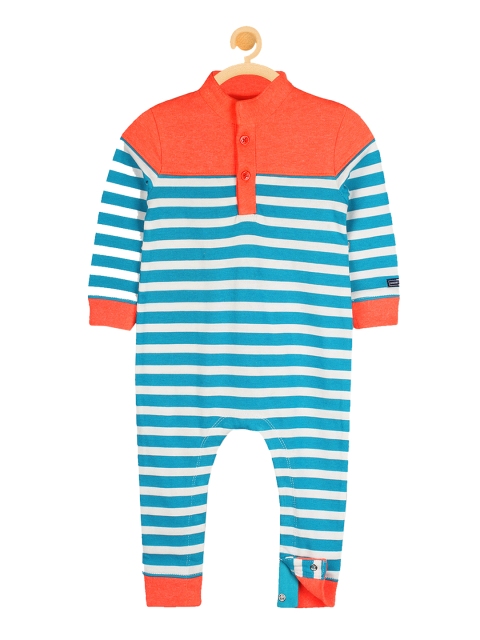 

Cherry Crumble Blue & Orange Striped Rompers
