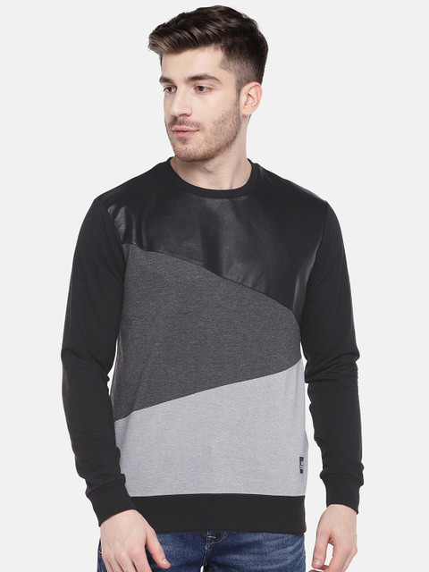 

People Men Grey & Black Colourblocked Sweatshirt