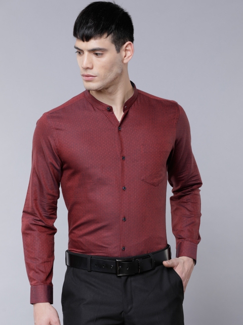 

Black coffee Men Red & Navy Blue Slim Fit Self Design Formal Shirt