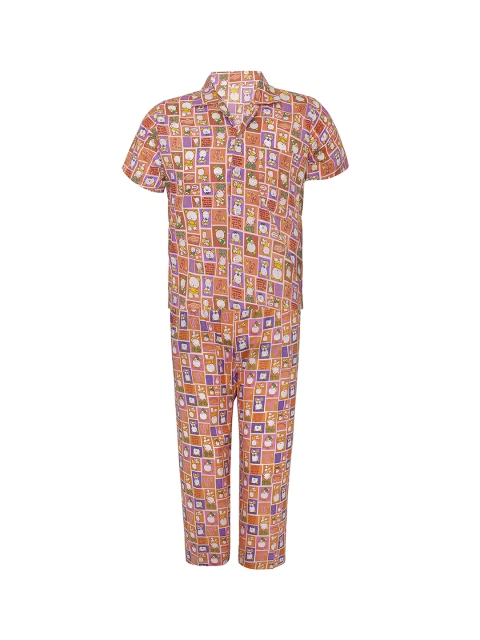 

Punkster Boys Orange Printed Night suit 6563A