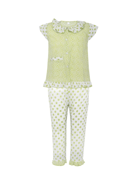 

Punkster Girls Green & White Printed Night suit 13159A