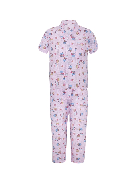 

Punkster Boys Pink & White Printed Night suit 6564A
