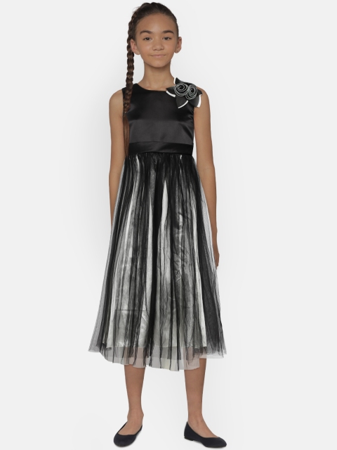 

YK Girls Black Self Design Fit and Flare Dress