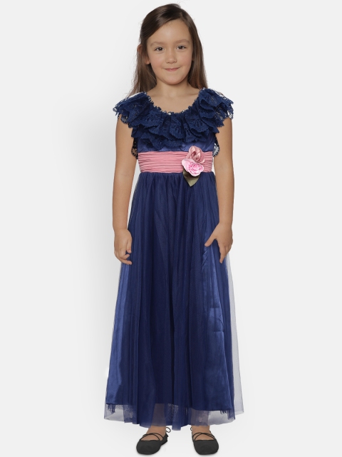 

YK Girls Navy Blue Lace Fit and Flare Dress