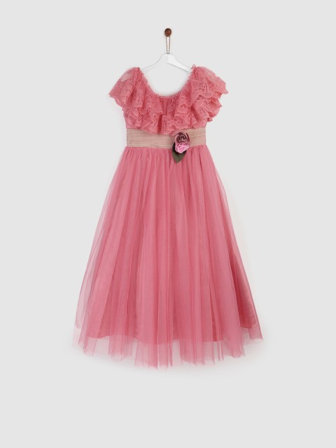 

YK Girls Pink Lace Fit and Flare Dress