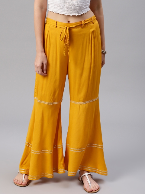 

Tulsattva Women Mustard Yellow Striped Sharara